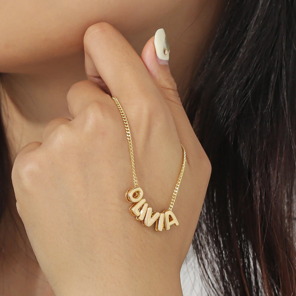 Personalized 3D Puff Name Necklace - 18k Gold Plated Custom Initial Letter Jewelry