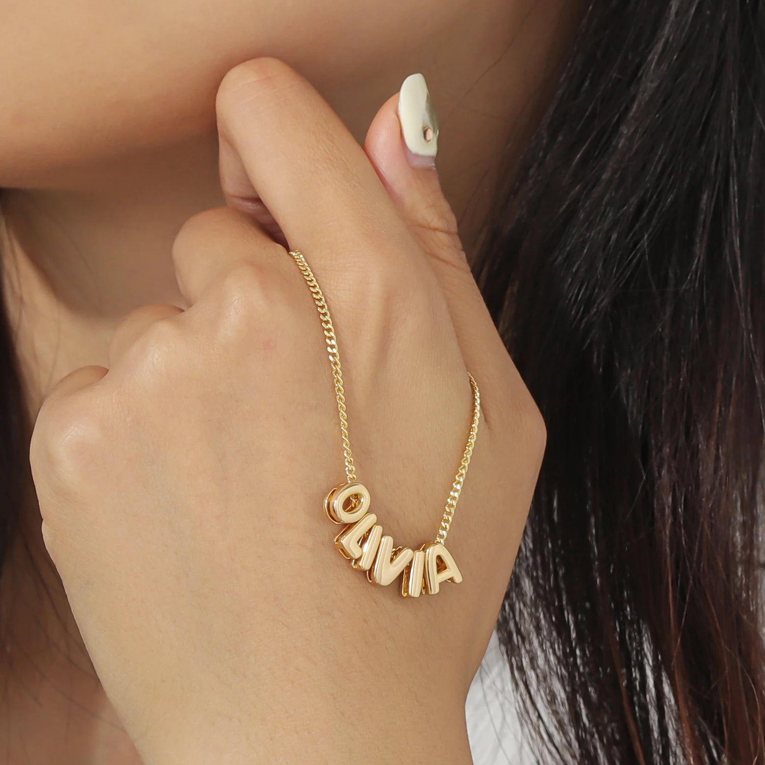 Personalized 3D Puff Name Necklace - 18k Gold Plated Custom Initial Letter Jewelry