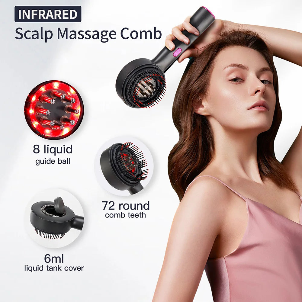 Electric Massage Comb Vibration Red Light Therapy Hair Growth Massage Scalp Massage Brush Anti Hair Loss Liquid Oil Applicator