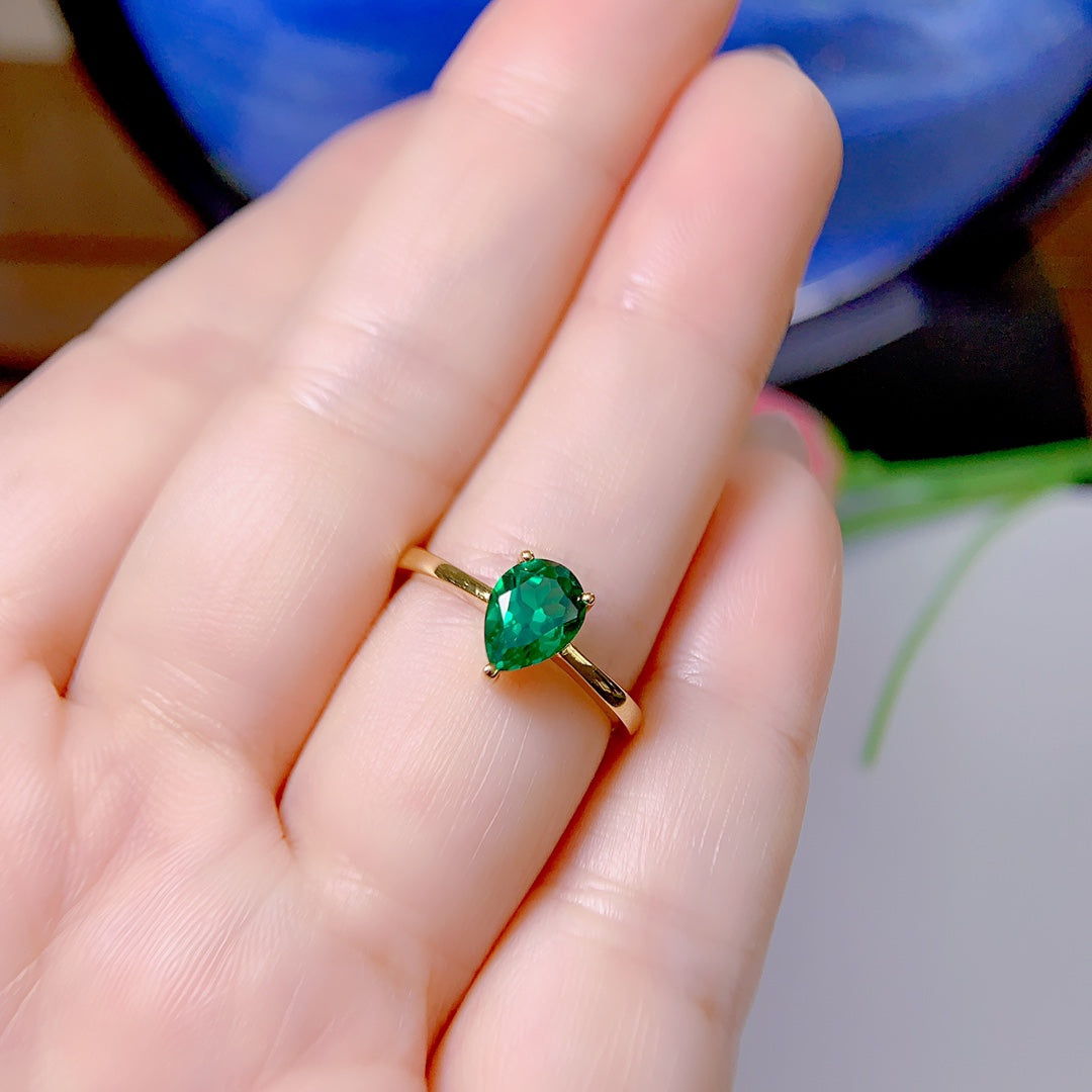 Colombian Emerald Sterling Silver Ring - Natural Gemstone Engagement Ring