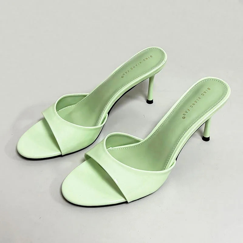 Heeled Slippers - Elegant Thin Heel Slides for Women