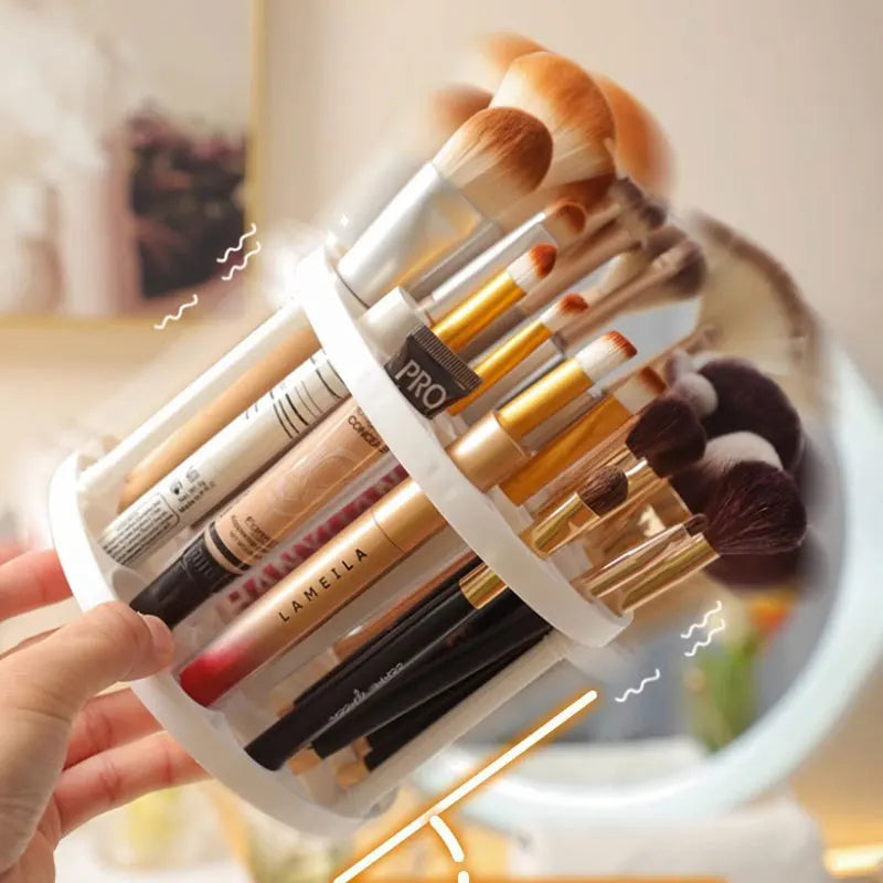 Rotating Makeup Brush Organizer - Desktop Cosmetics Storage Holder for Vanity