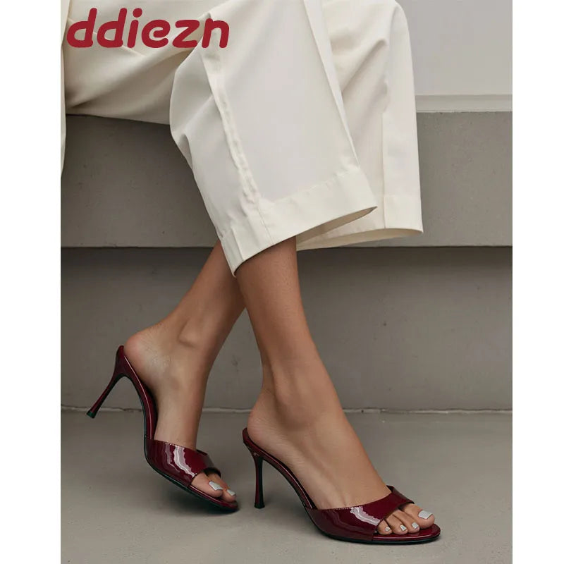 Heeled Slippers - Elegant Thin Heel Slides for Women