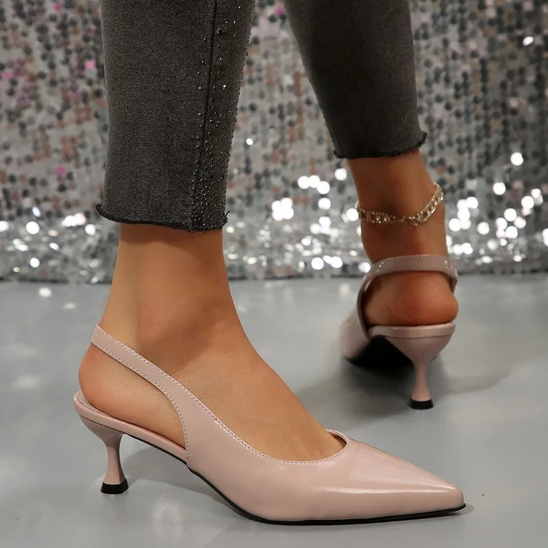 Pointed Toe Slingback Pumps - Elegant Buckle Strap High Heels