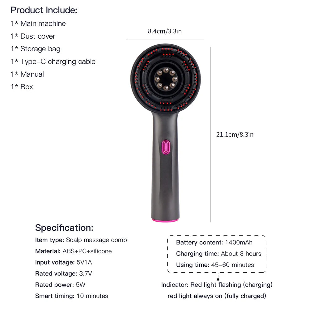 Electric Massage Comb Vibration Red Light Therapy Hair Growth Massage Scalp Massage Brush Anti Hair Loss Liquid Oil Applicator
