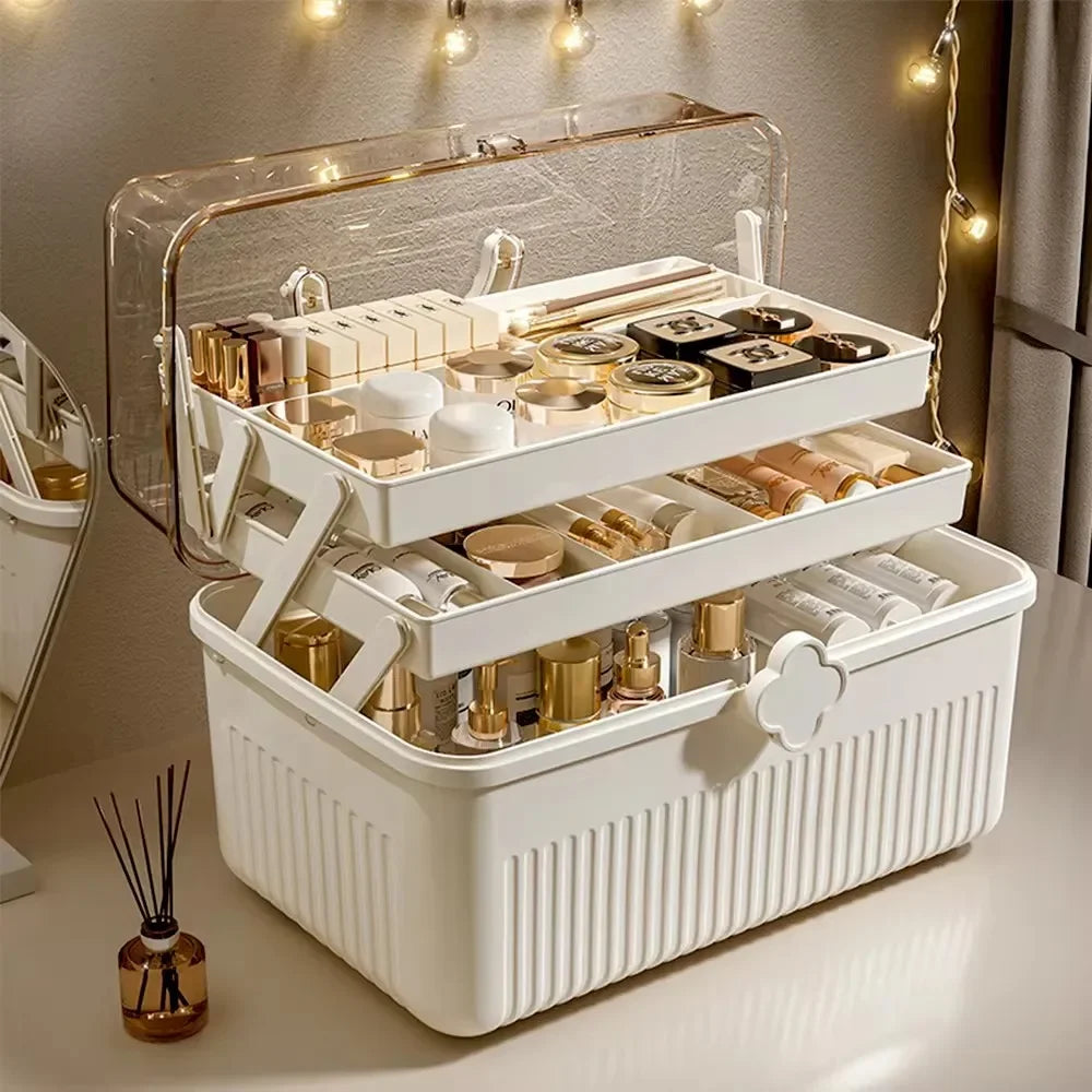Large Capacity Makeup Storage Organizer Dust-proof Skincare Storage Box for Lipstick Eyeshadow Cosmetic Medicine Organizer