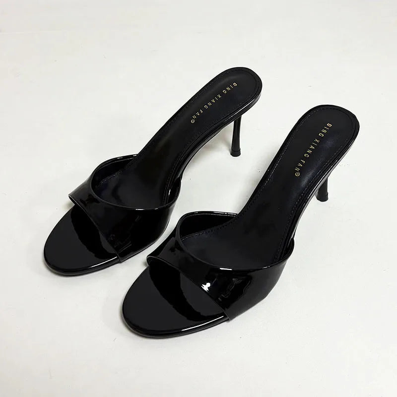 Heeled Slippers - Elegant Thin Heel Slides for Women