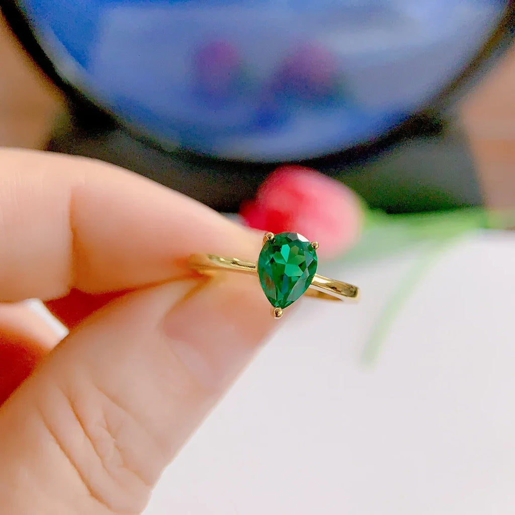 Colombian Emerald Sterling Silver Ring - Natural Gemstone Engagement Ring
