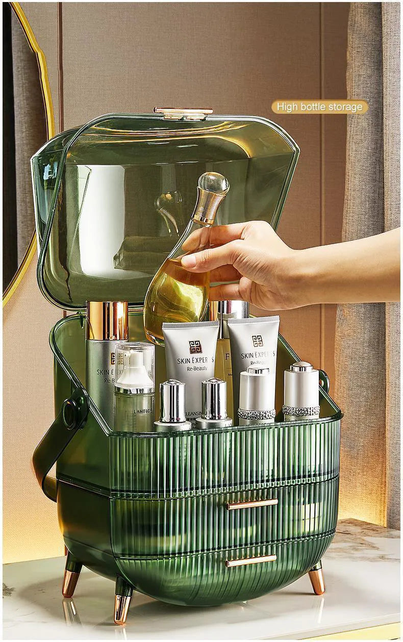 Large Makeup Organizer with Drawers and Lid - Dustproof Cosmetics Storage Box