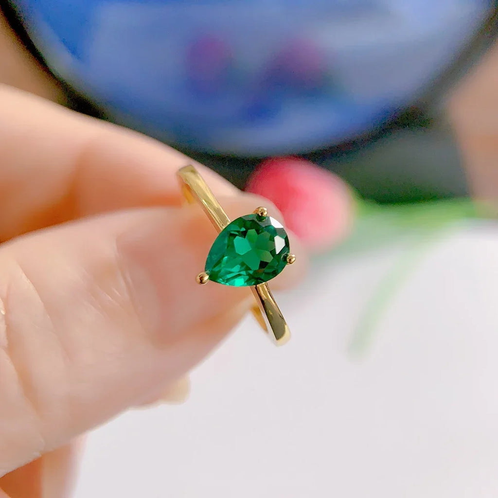 Colombian Emerald Sterling Silver Ring - Natural Gemstone Engagement Ring