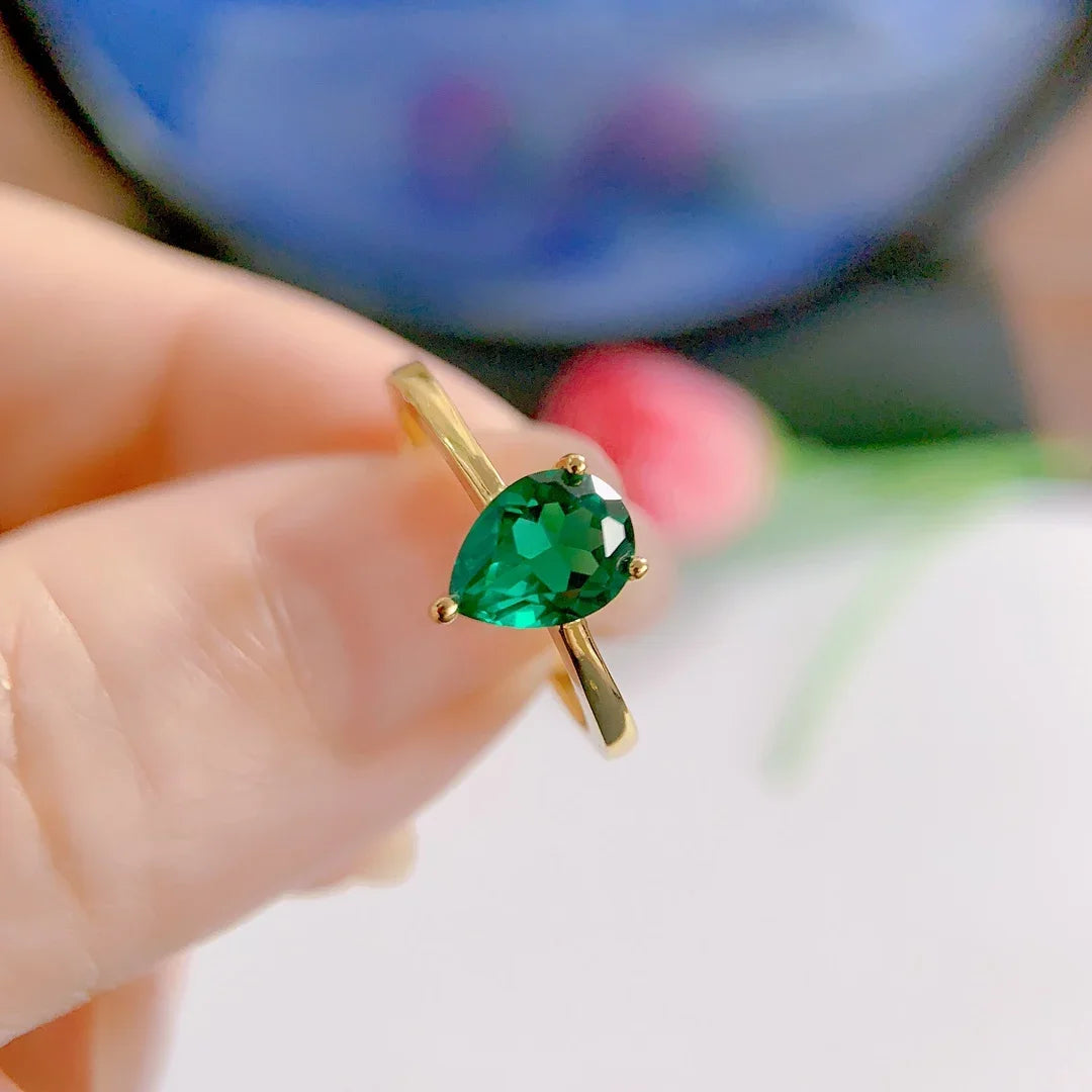 Colombian Emerald Sterling Silver Ring - Natural Gemstone Engagement Ring
