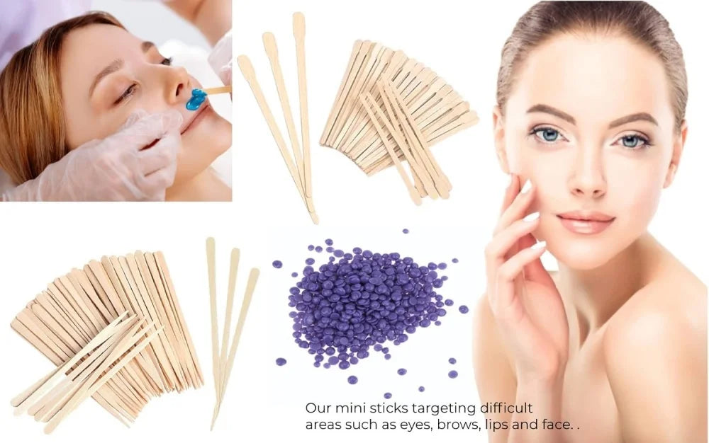 Wooden Wax Applicator Sticks - 100 Pack Disposable Hair Removal Spatulas