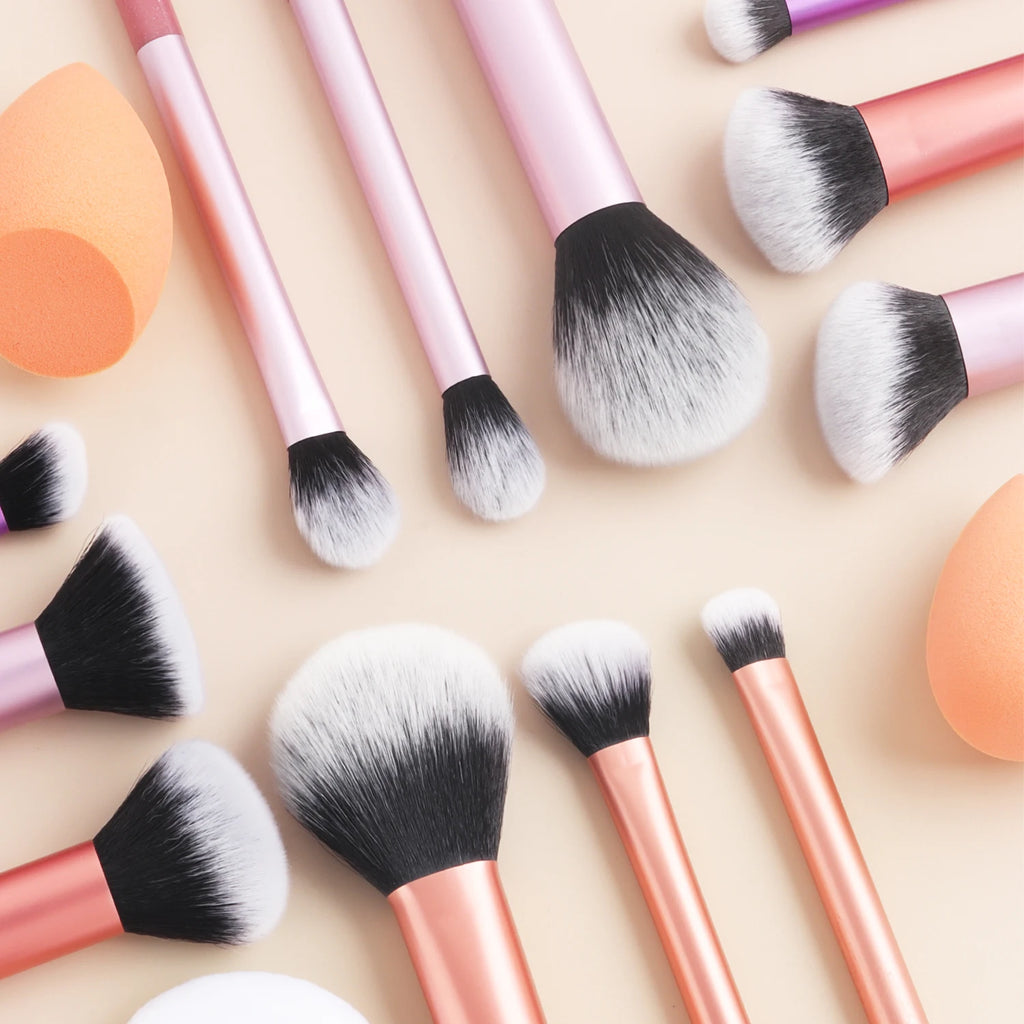 15pcs professional makeup brush set - classic everyday including 2pcs bevel and water drop beauty egg, 1 powder puff beauty tool