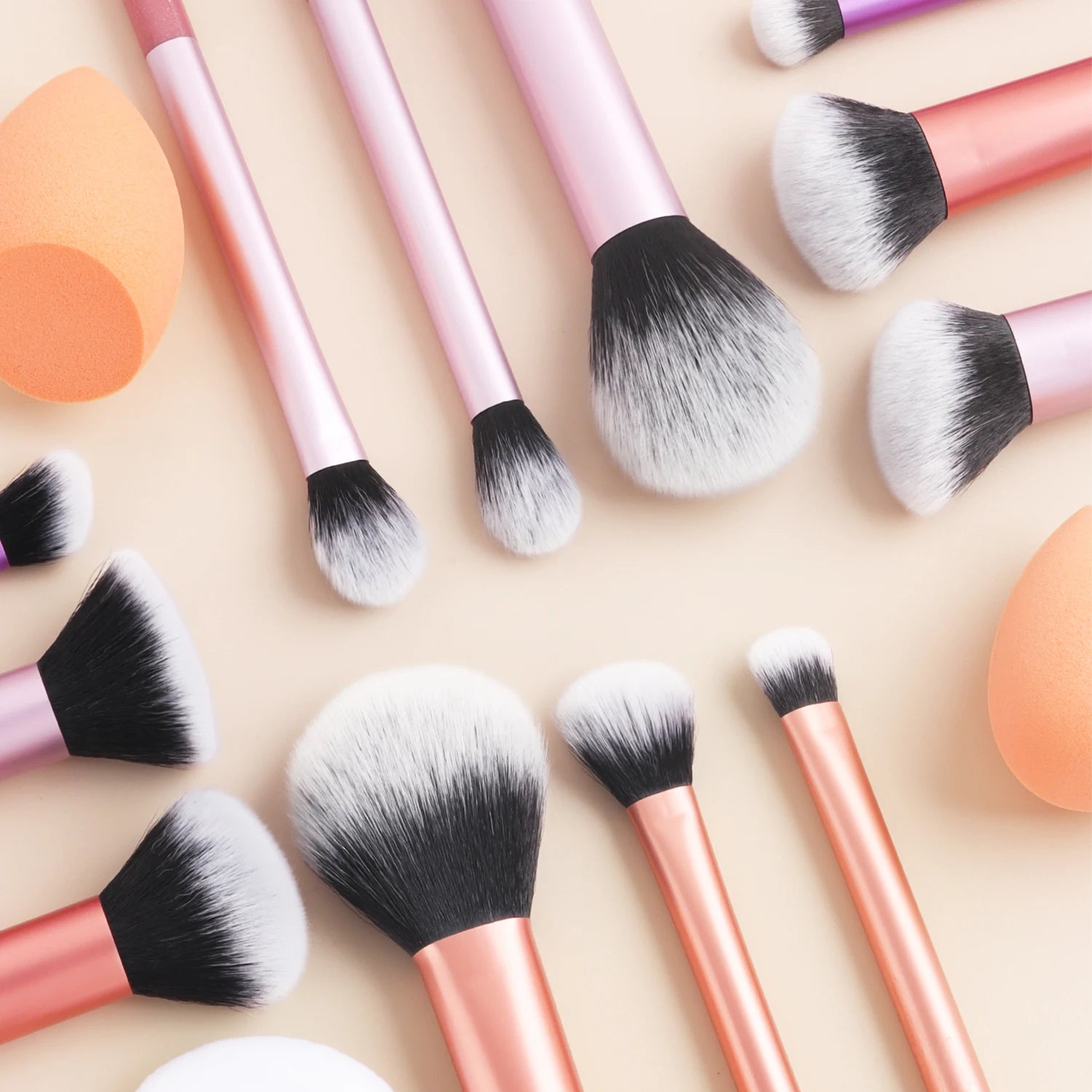15pcs professional makeup brush set - classic everyday including 2pcs bevel and water drop beauty egg, 1 powder puff beauty tool