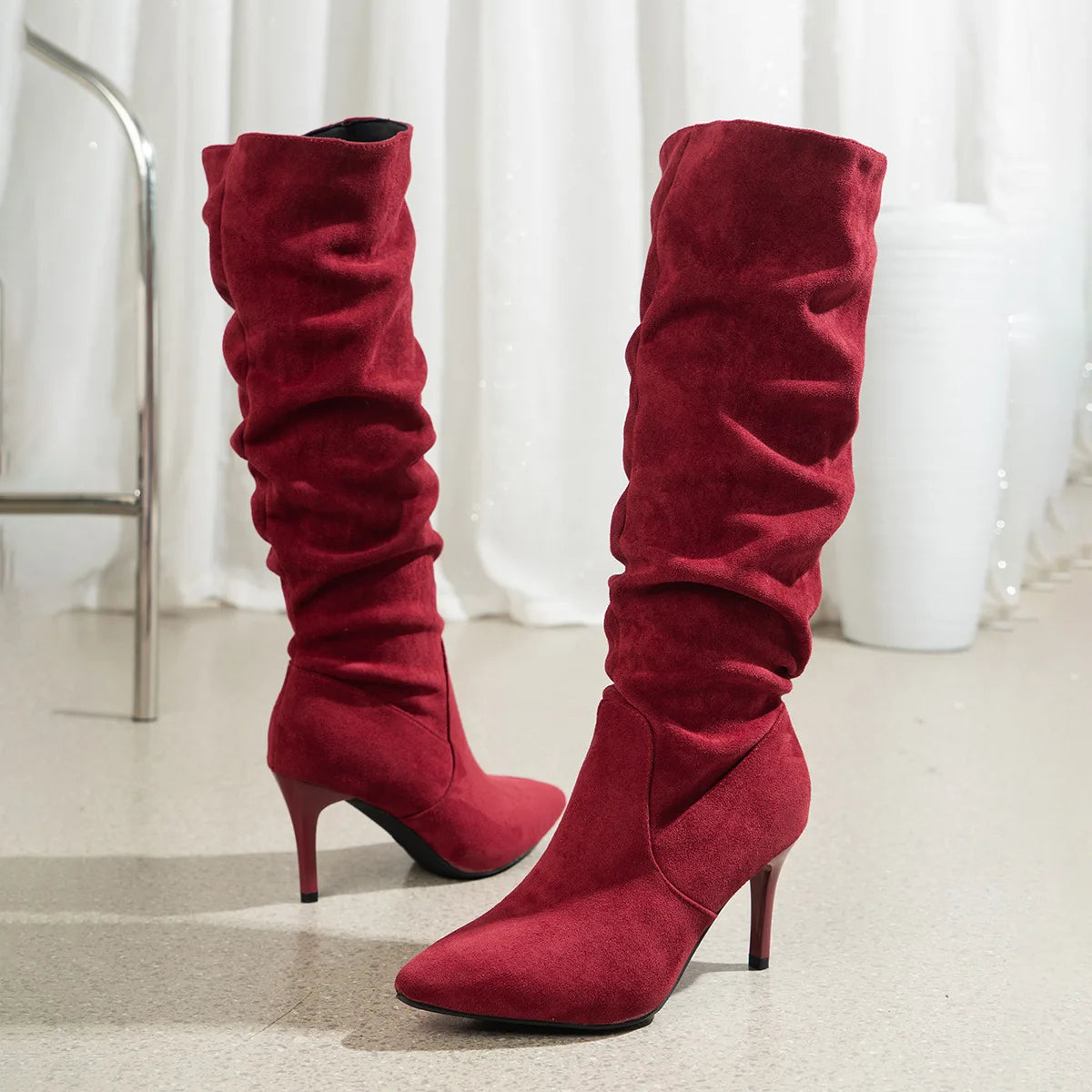Knee-High Suede Boots - Elegant Pointed Toe High Heel Boots