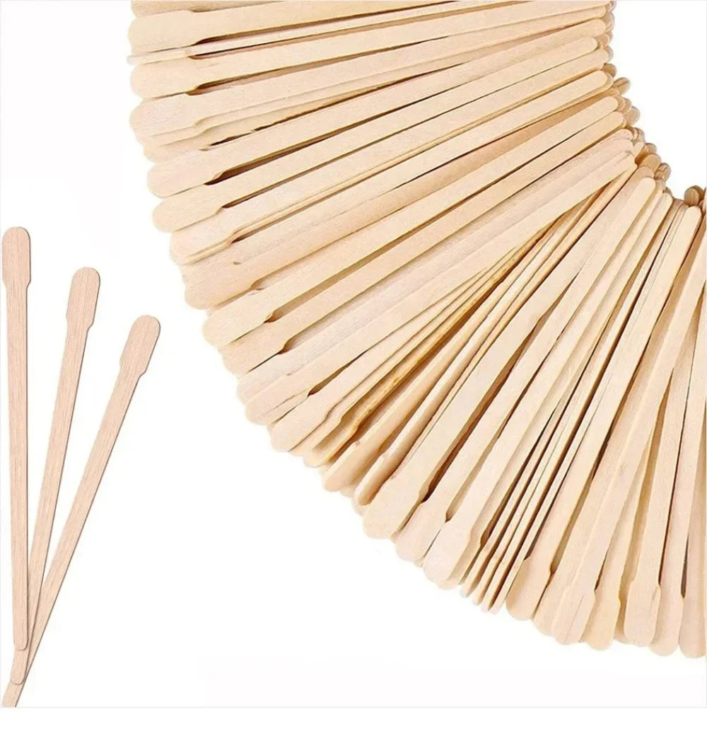 Wooden Wax Applicator Sticks - 100 Pack Disposable Hair Removal Spatulas