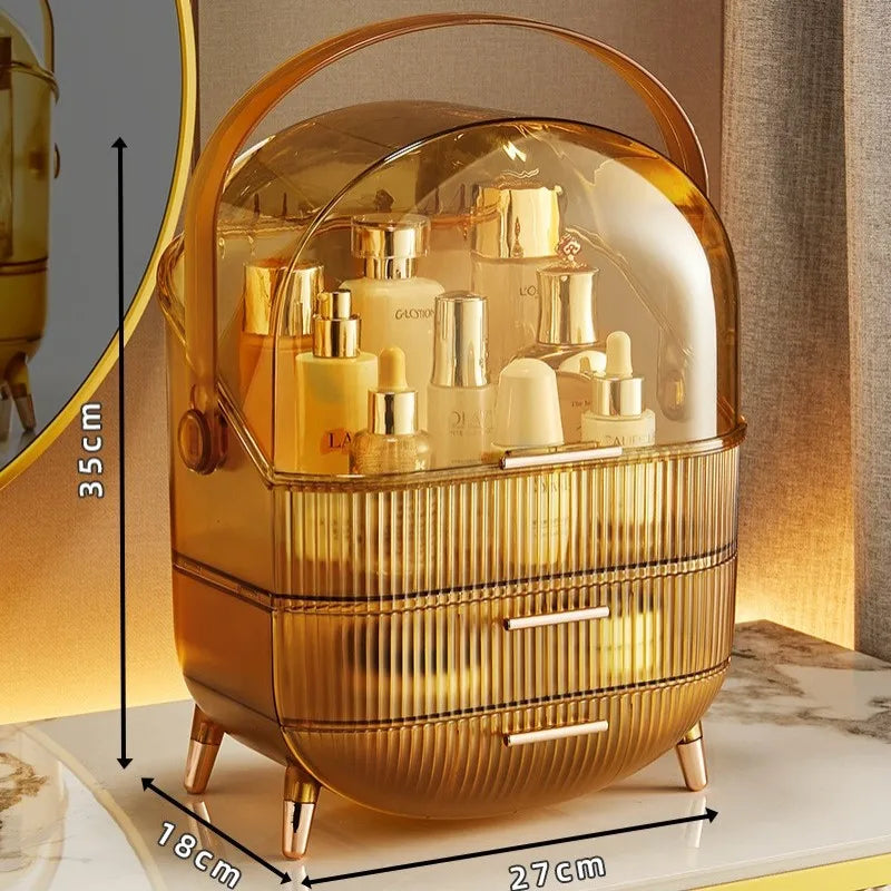 Large Makeup Organizer with Drawers and Lid - Dustproof Cosmetics Storage Box