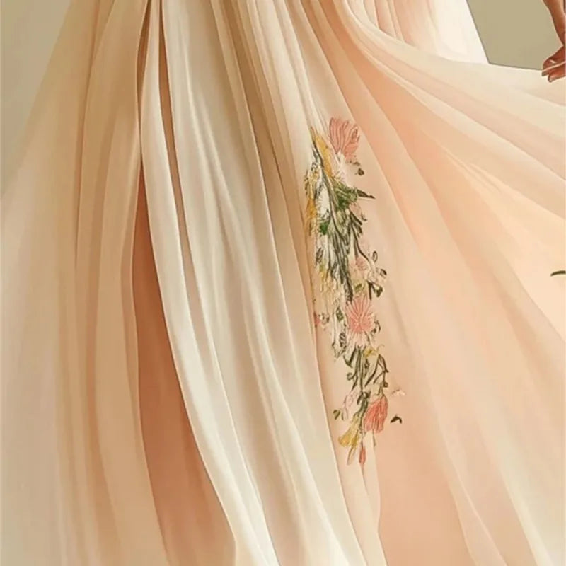 Floral V-Neck Boho Maxi Dress - Flowy Summer High Waist Dress