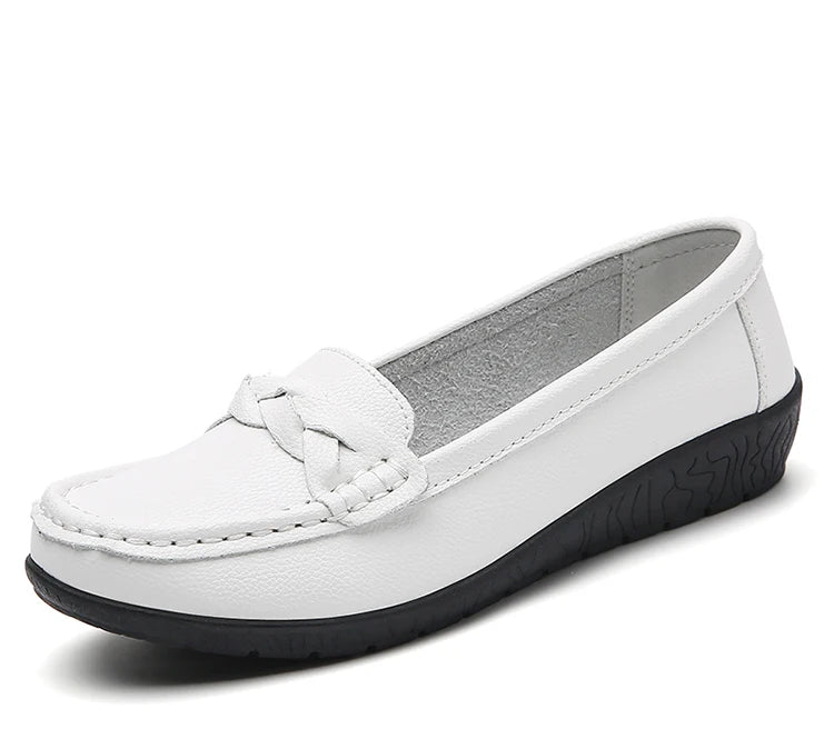 Women's Leather Loafers - Comfortable Slip-On Flat Shoes