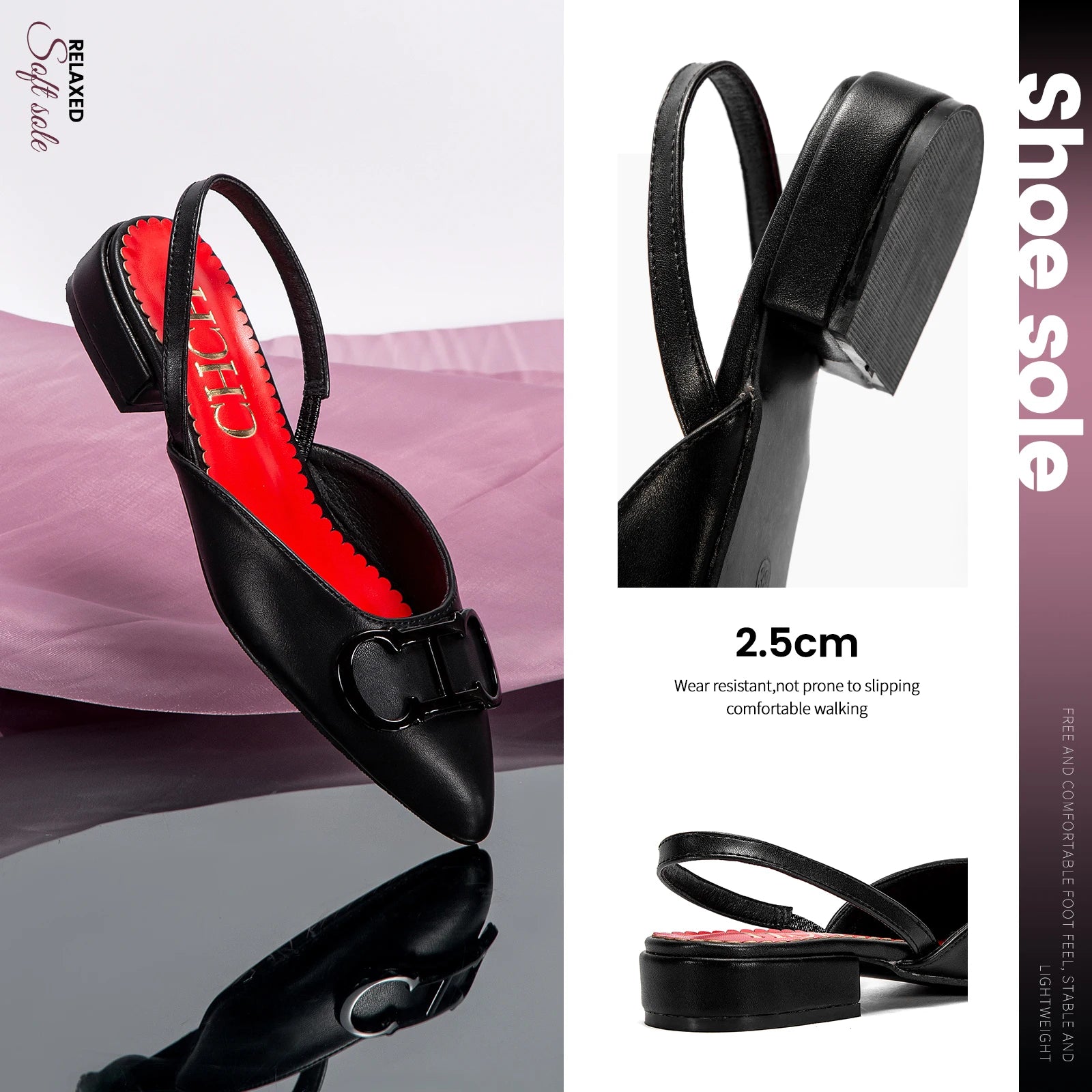 CHCH Women's Sandals 2024 New Black Pointed Flat bottomed loafers Simple Black Business Women's Shoes