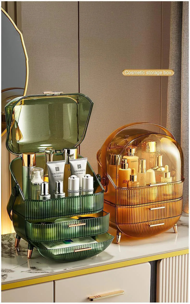 Large Makeup Organizer with Drawers and Lid - Dustproof Cosmetics Storage Box