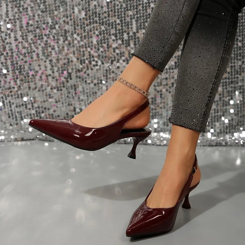 Pointed Toe Slingback Pumps - Elegant Buckle Strap High Heels