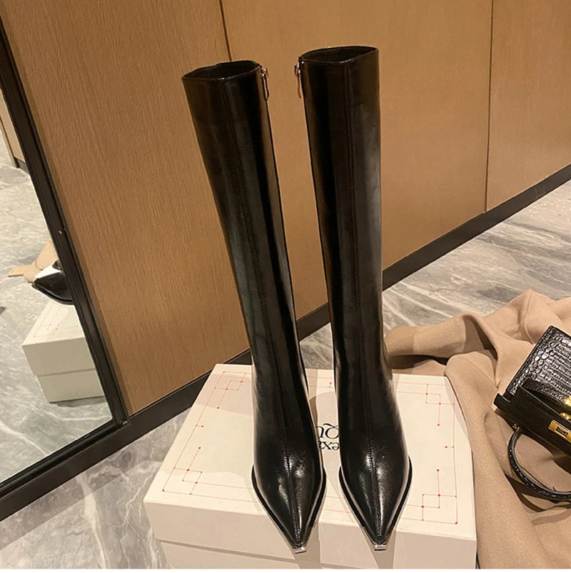 Pointed Toe High Boots - Side Zipper Party Heels