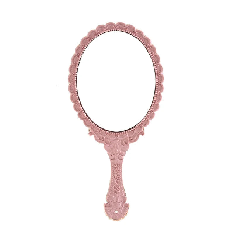 Portable Vintage Lace Makeup Mirror Hand Hold Oval Round Mirror Noble Restore Ancient Ways Court Mirror Beauty Tool