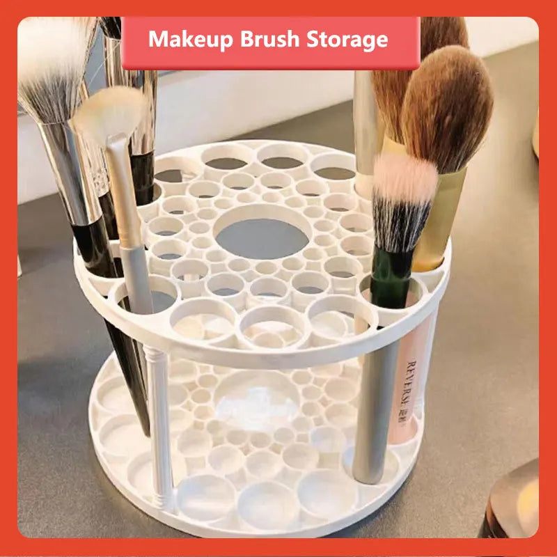 Rotating Makeup Brush Organizer - Desktop Cosmetics Storage Holder for Vanity