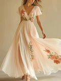 Floral V-Neck Boho Maxi Dress - Flowy Summer High Waist Dress