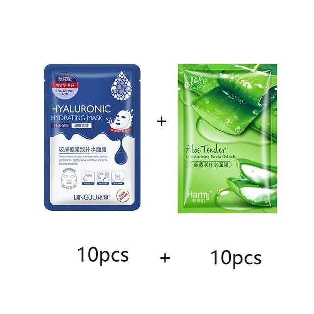 20Pcs Face Mask Sets Fresh Fruit Face Care Sheet Masks Hydrating Anti-aging Oil Control Acne Treatment Facial Mask Skin Care Set