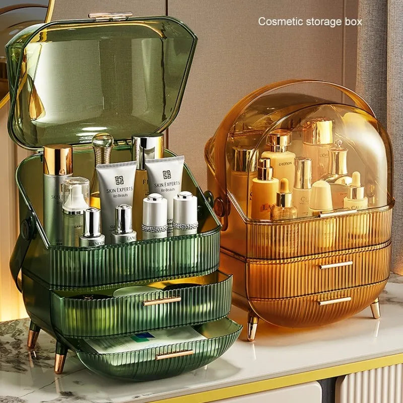 Large Makeup Organizer with Drawers and Lid - Dustproof Cosmetics Storage Box