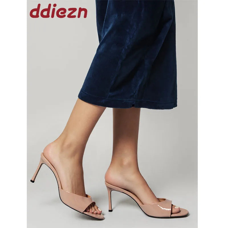 Heeled Slippers - Elegant Thin Heel Slides for Women