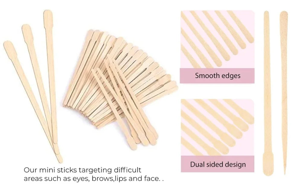 Wooden Wax Applicator Sticks - 100 Pack Disposable Hair Removal Spatulas