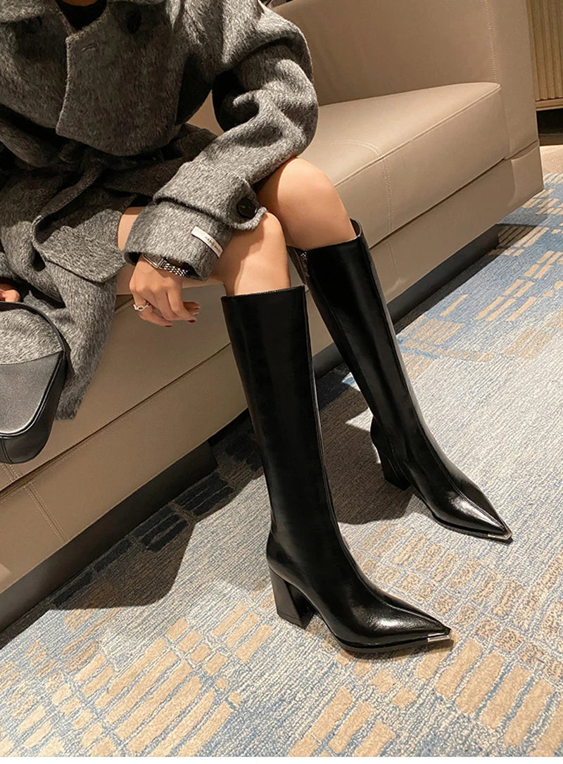 Pointed Toe High Boots - Side Zipper Party Heels
