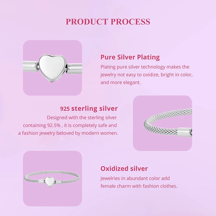 Sterling Silver Heart Bracelet - Elegant Bangle for Women