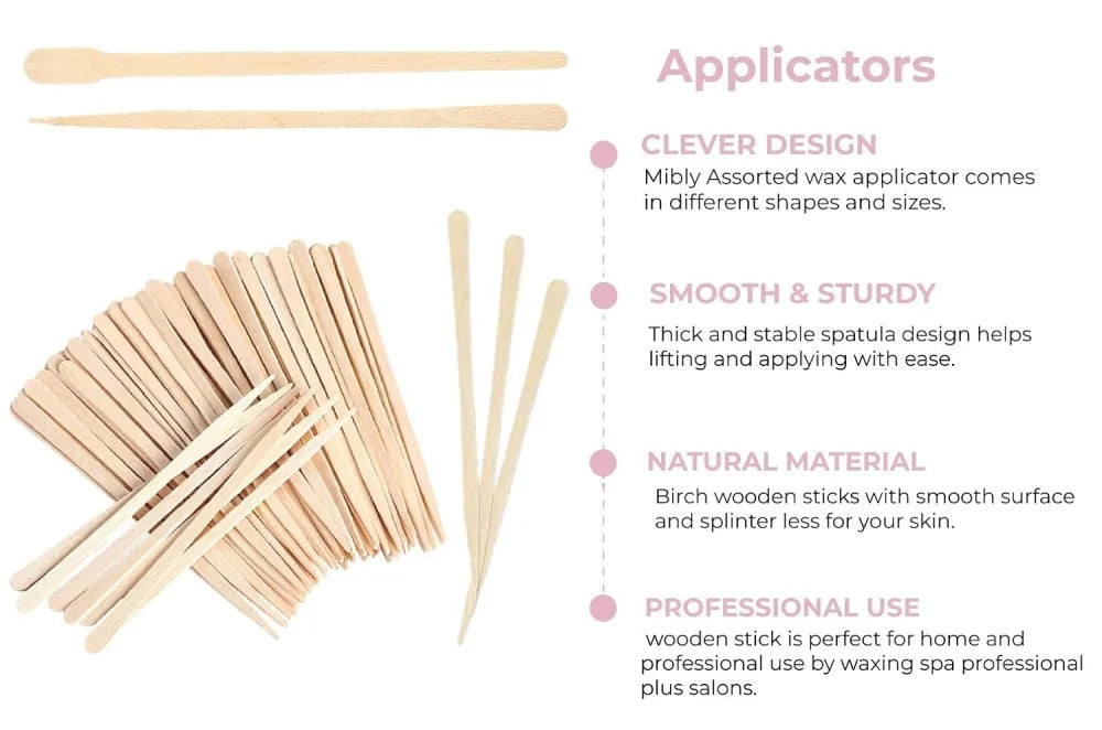 Wooden Wax Applicator Sticks - 100 Pack Disposable Hair Removal Spatulas
