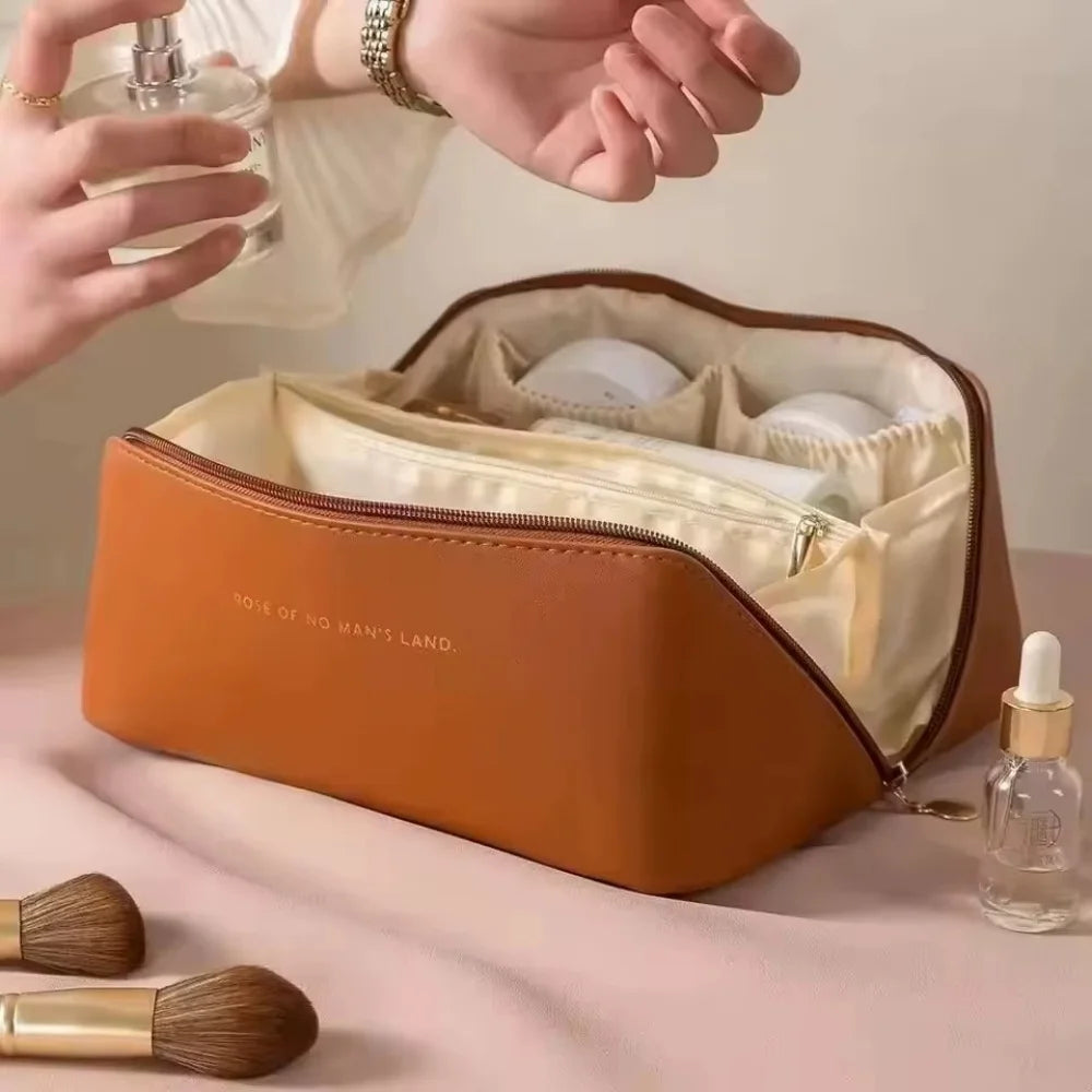 Waterproof Travel Makeup Bag - Large Capacity Cosmetics Organizer with Handle