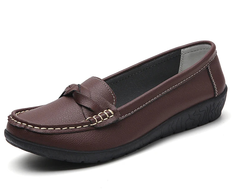 Women's Leather Loafers - Comfortable Slip-On Flat Shoes