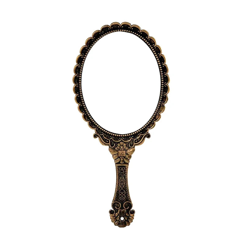 Portable Vintage Lace Makeup Mirror Hand Hold Oval Round Mirror Noble Restore Ancient Ways Court Mirror Beauty Tool