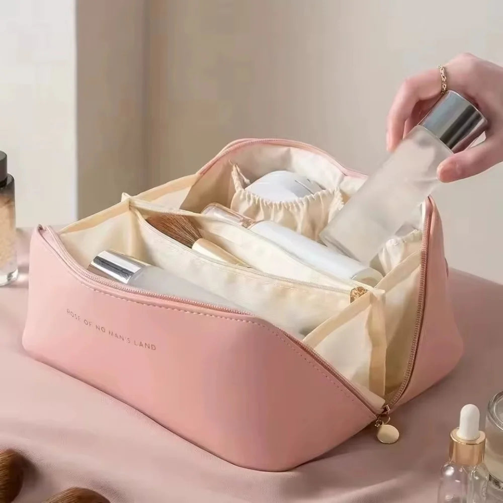 Waterproof Travel Makeup Bag - Large Capacity Cosmetics Organizer with Handle