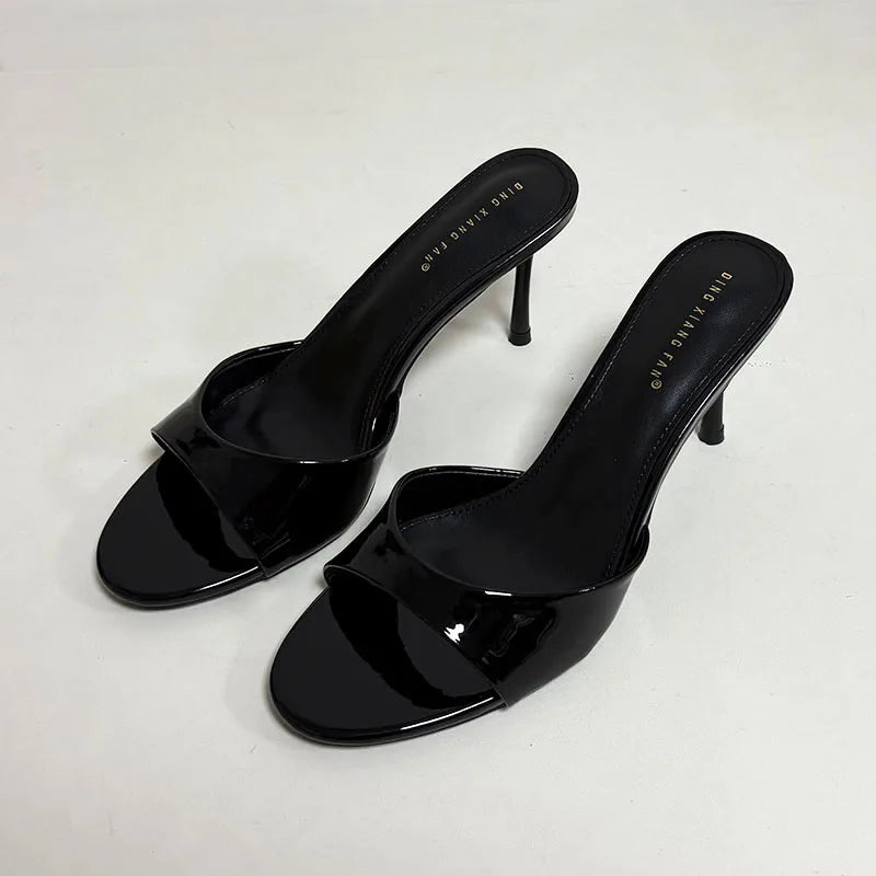 Heeled Slippers - Elegant Thin Heel Slides for Women