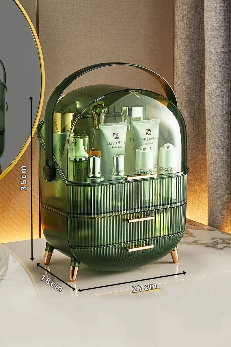 Large Makeup Organizer with Drawers and Lid - Dustproof Cosmetics Storage Box