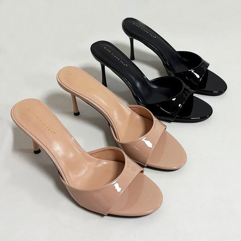 Heeled Slippers - Elegant Thin Heel Slides for Women
