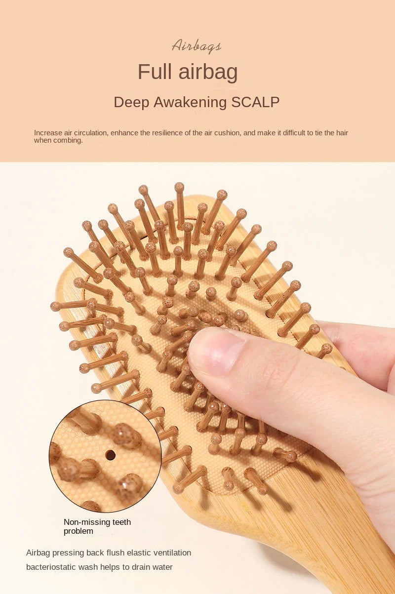 Bamboo Scalp Massage Hair Brush - Natural Wood Comb for Hair Growth and Scalp Health