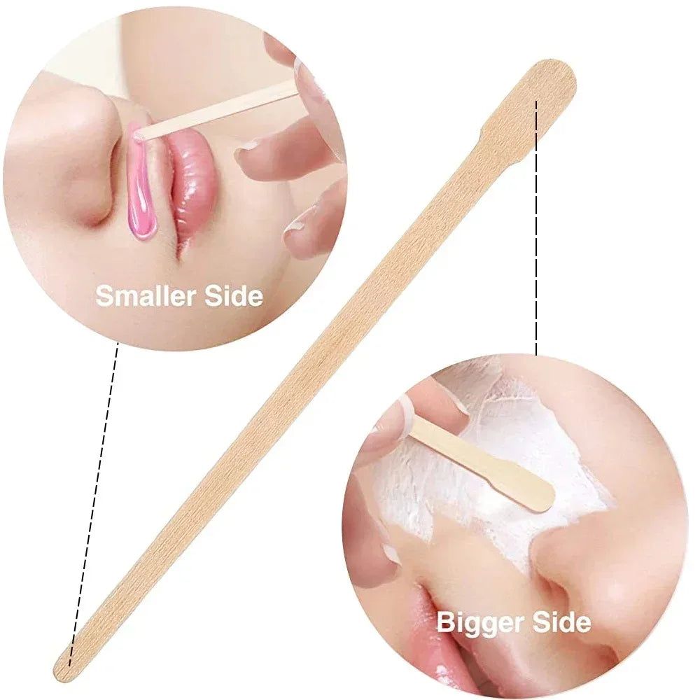 Wooden Wax Applicator Sticks - 100 Pack Disposable Hair Removal Spatulas