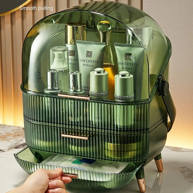 Large Makeup Organizer with Drawers and Lid - Dustproof Cosmetics Storage Box