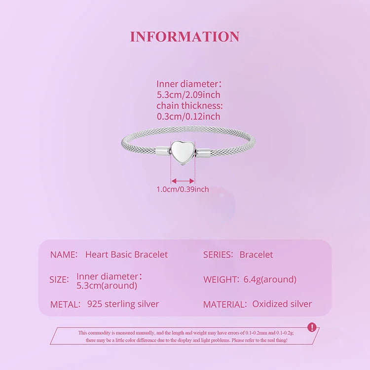 Sterling Silver Heart Bracelet - Elegant Bangle for Women