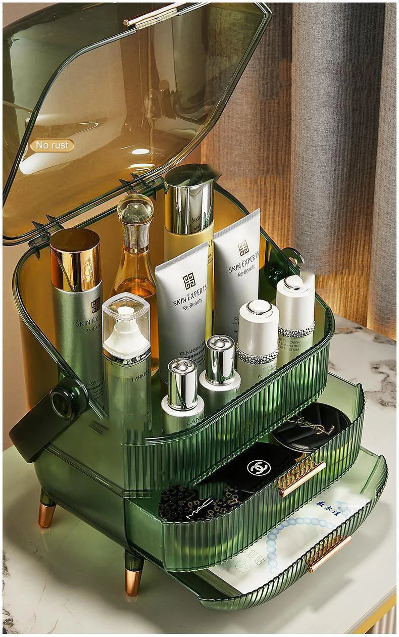 Large Makeup Organizer with Drawers and Lid - Dustproof Cosmetics Storage Box
