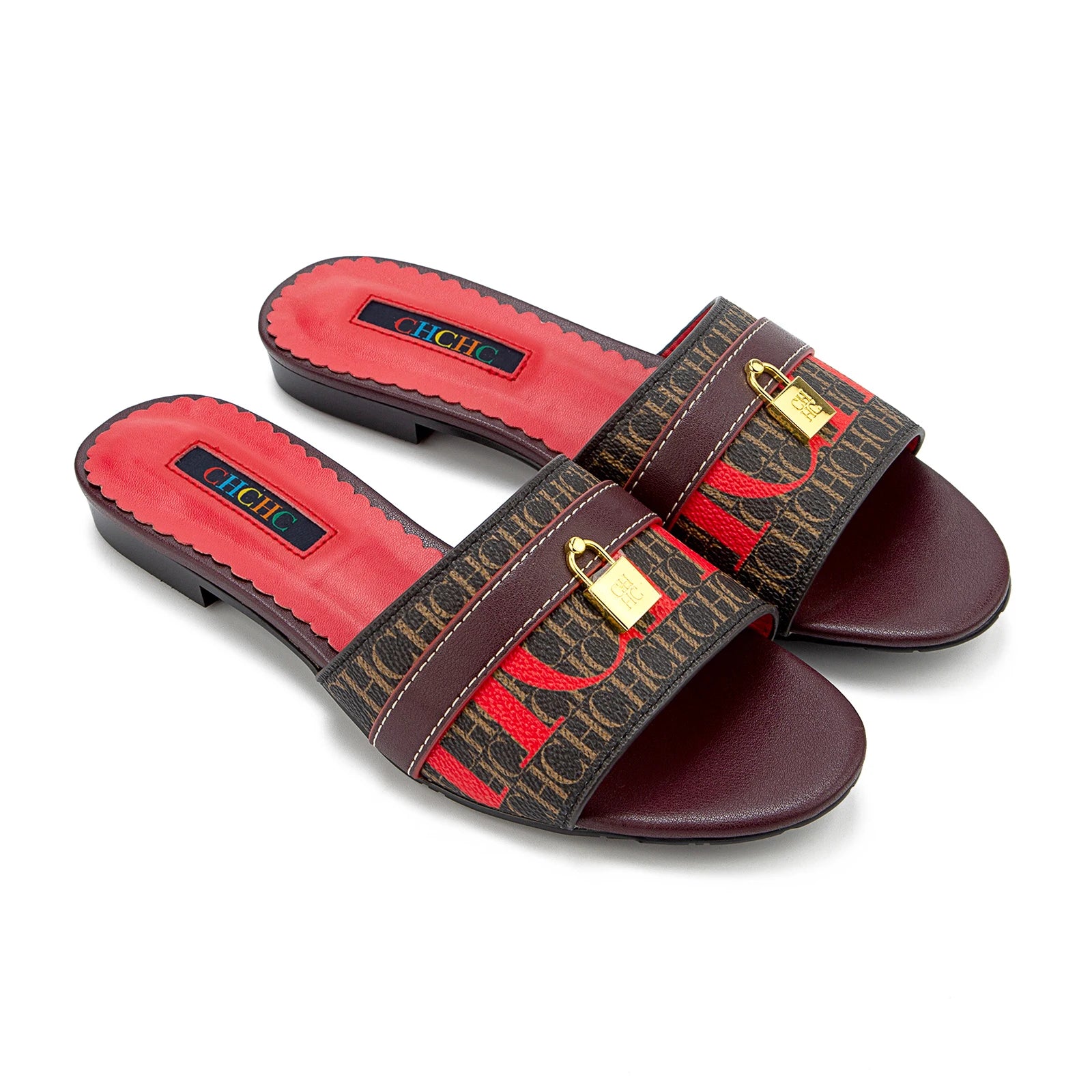 CH High Quality Metal Lock Monogram Print Women's Low Heeled Slippers Delicate and Versatile Women's Fashion Slippers